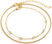 Mint & Lily Bezel Set Diamond Bracelet and Box Chain Bracelet Stacking Set