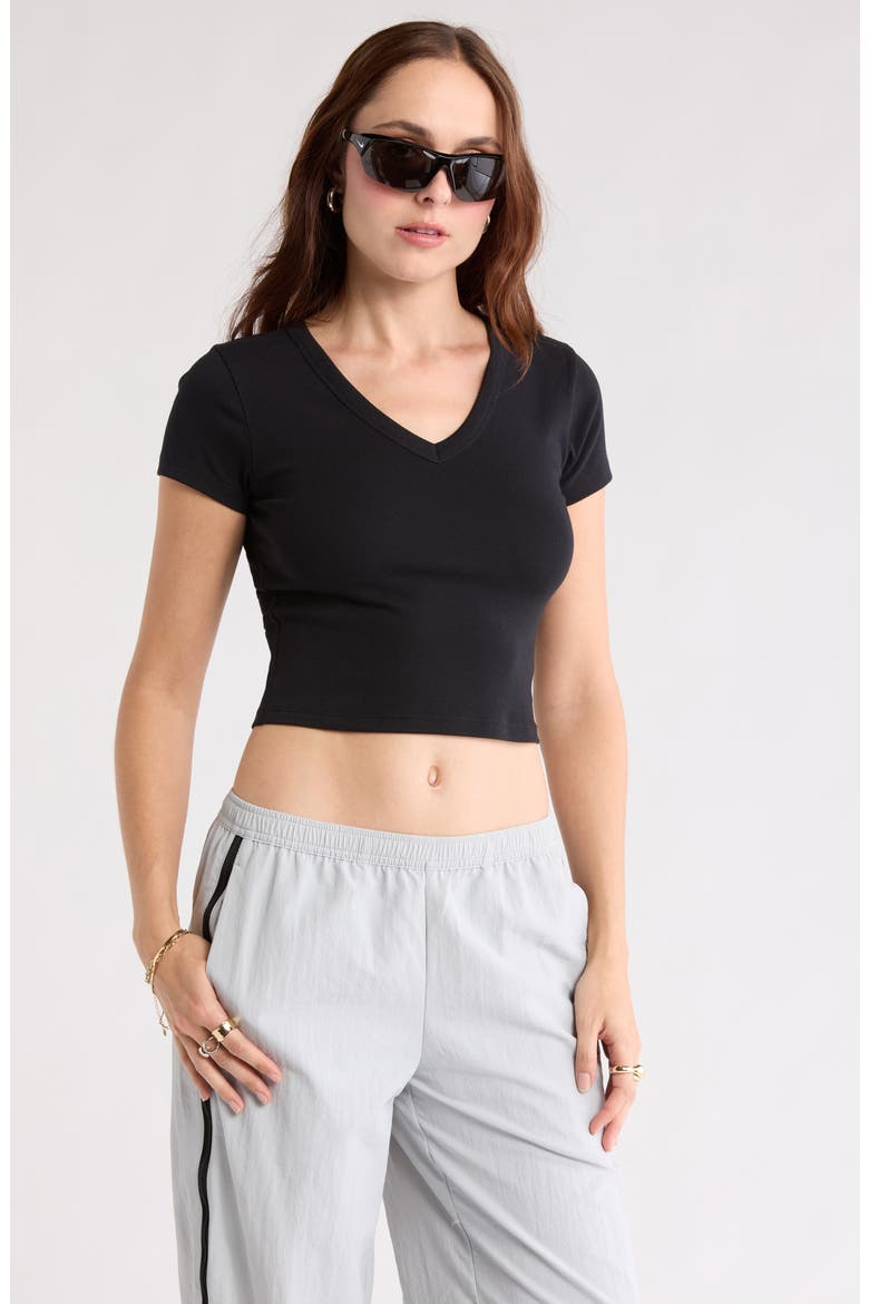 Cropped V-Neck Tee, Main, color, BLACK