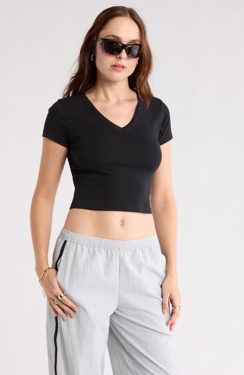 Cropped V-Neck Tee