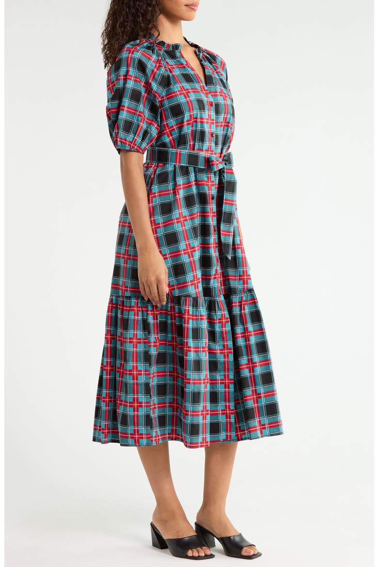 Wynette Plaid Tiered Cotton Midi Shirtdress, Alternate, color, MULTI-PLAID