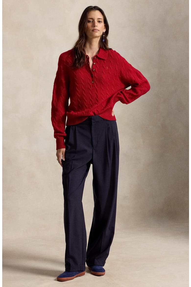 Cable Wool & Cashmere Polo Sweater, Alternate, color, UNVRSTY RD