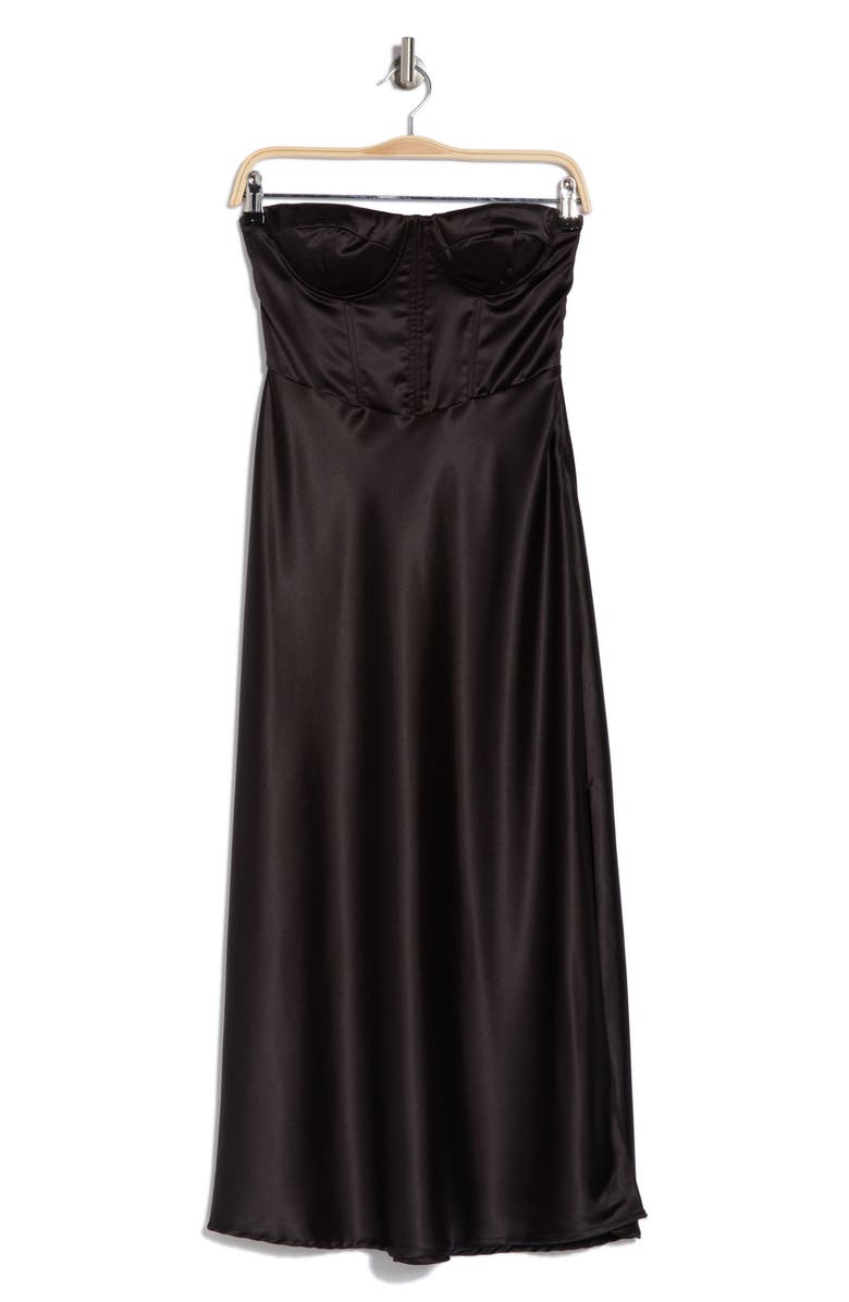 Know One Cares Strapless Satin Corset Midi Dress, Alternate, color,