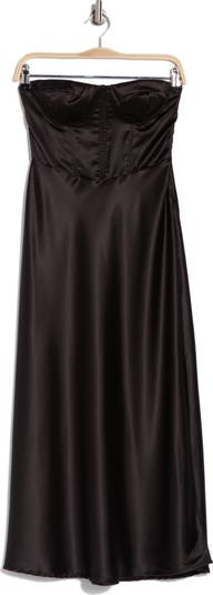 Strapless Satin Corset Midi Dress