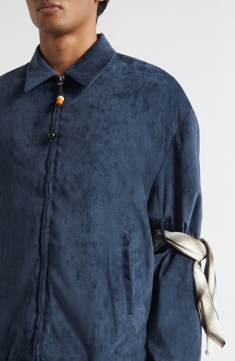 SONG FOR THE MUTE Slim Faux Suede Coach's Jacket, Alternate, color, Navy