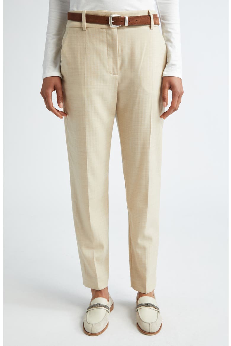 Herringbone Stretch Wool Ankle Pants, Main, color, TAN