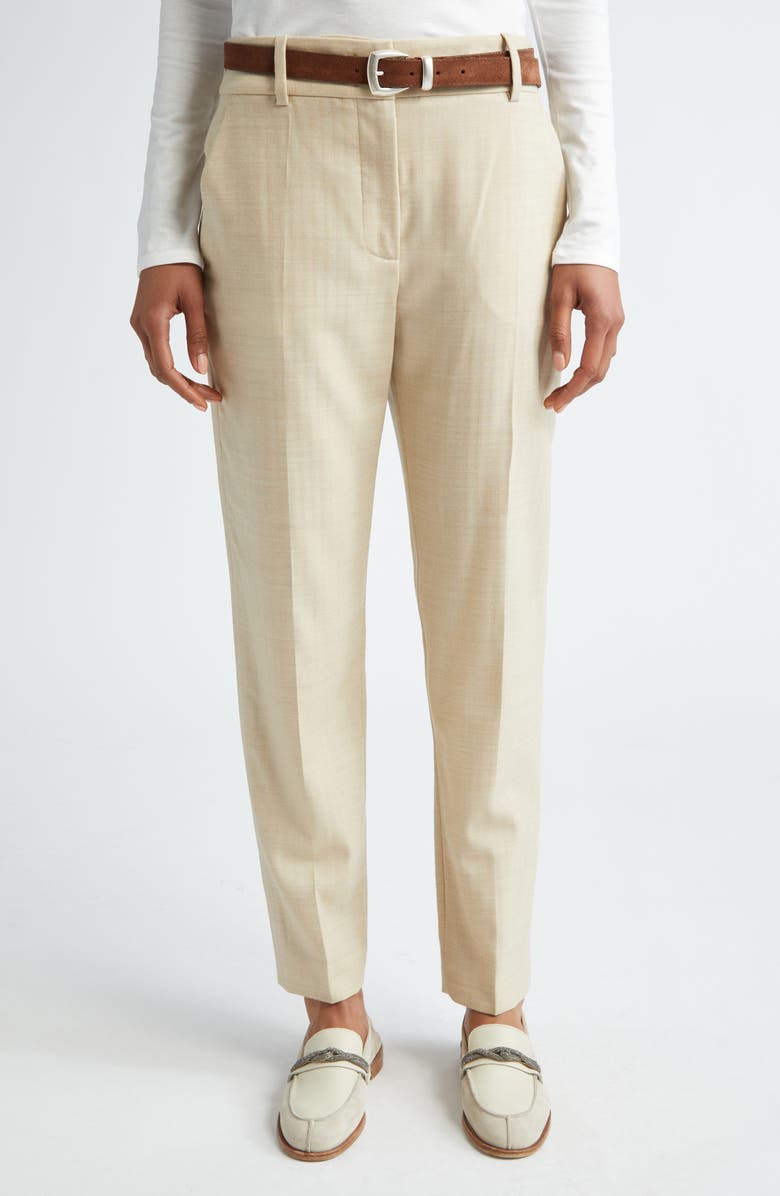 Eleventy Herringbone Stretch Wool Ankle Pants, Main, color, Tan