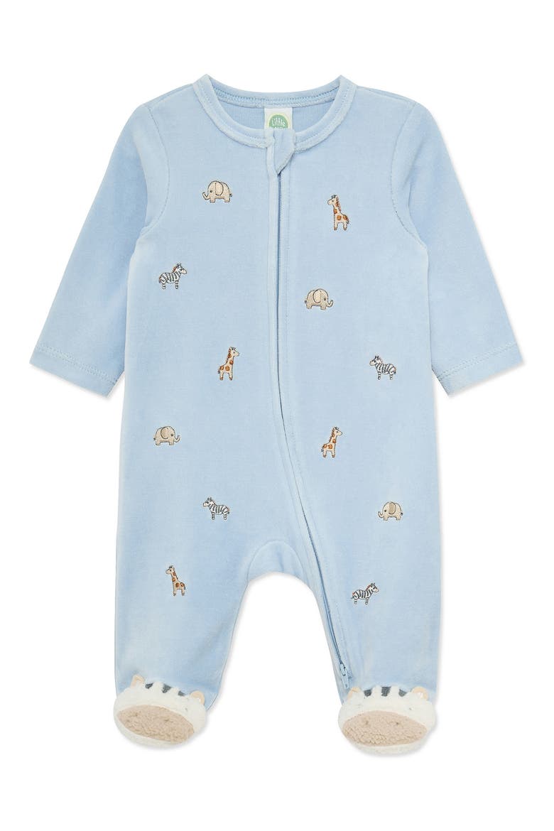 Kids' Animal Velour Footie, Main, color, BLUE
