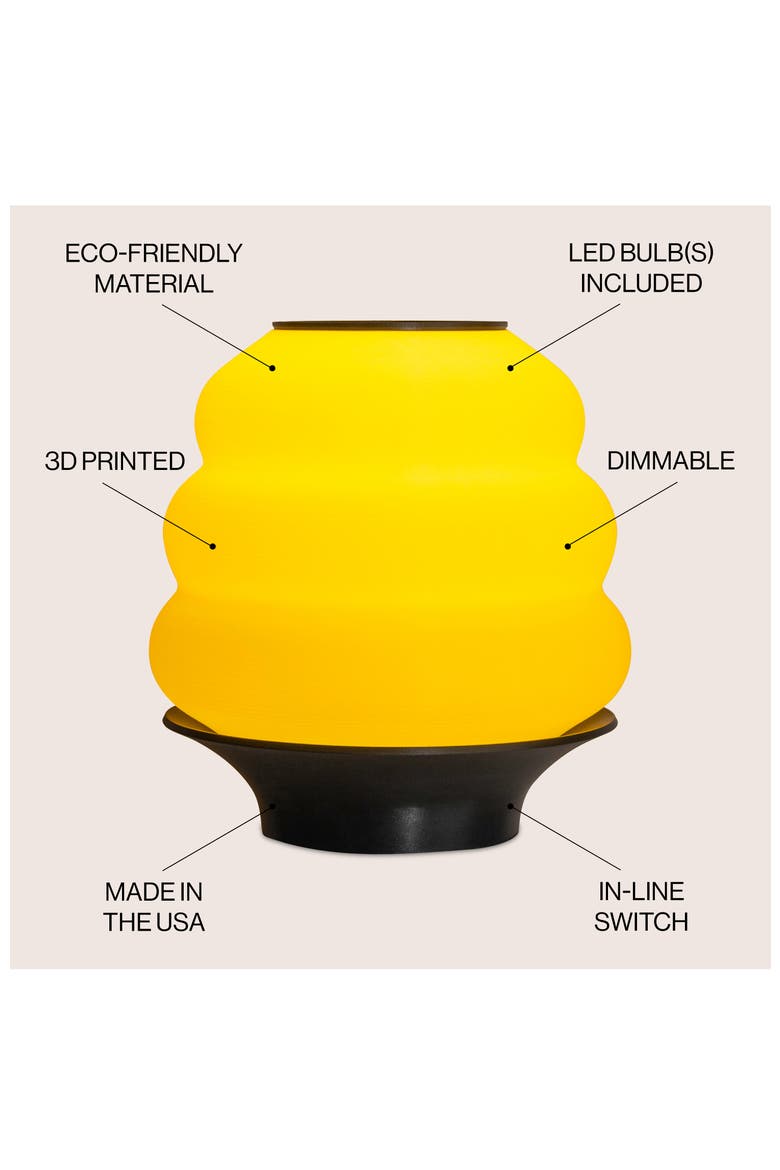 Honey Pot 12" Minimalist Classic Plant-Based PLA 3D Printed Dimmable LED Table Lamp, Alternate, color, Yellow/Black