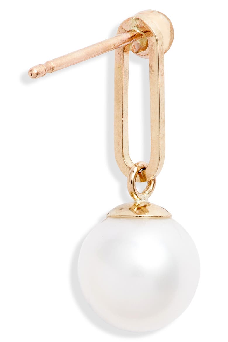 Pearl Paper Clip Drop Earrings, Alternate, color, 14K YELLOW GOLD