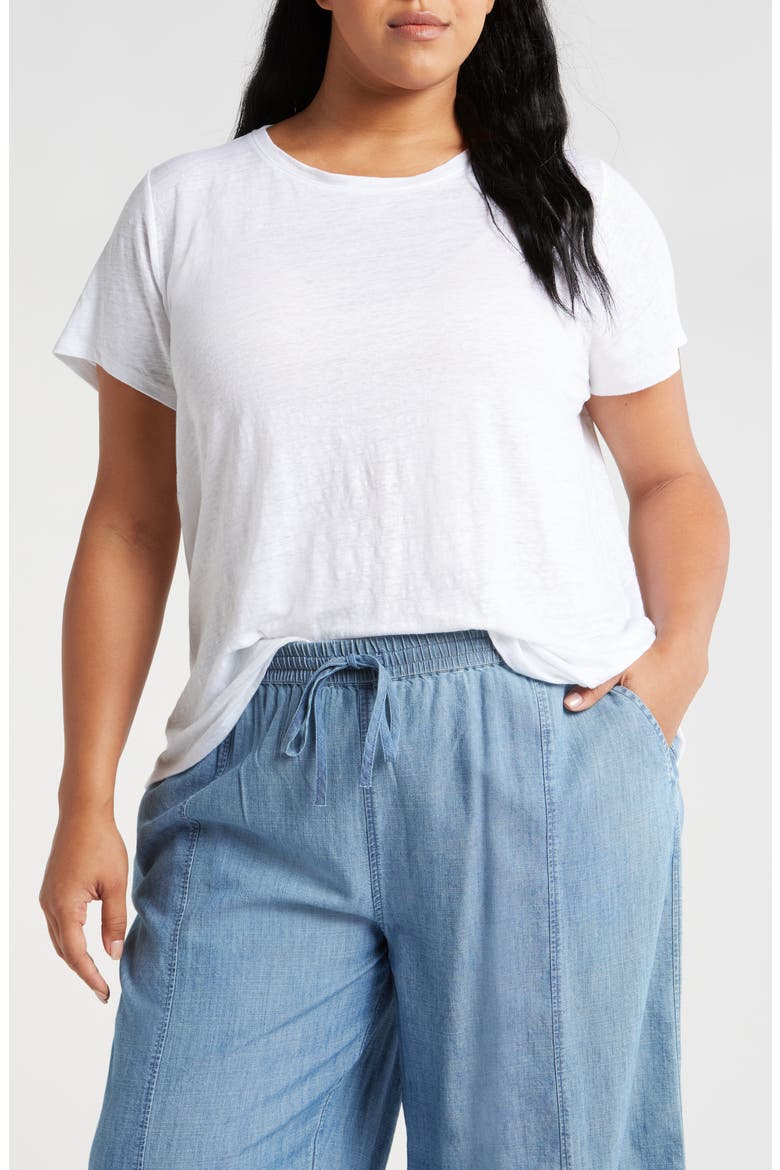 Organic Linen Crewneck T-Shirt, Main, color, WHITE