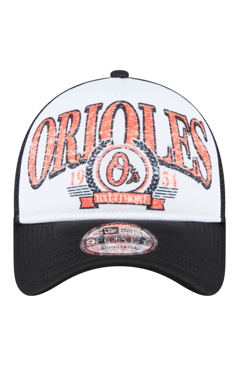 New Era Men's New Era Black Baltimore Orioles Distressed 9FORTY A-Frame Adjustable Trucker Hat, Alternate, color, Black