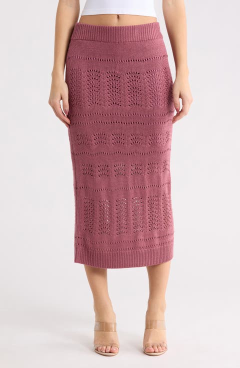 Pointelle Open Knit Midi Skirt