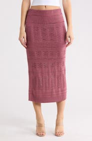 WISHLIST Pointelle Open Knit Midi Skirt