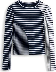 Desigual Mixed Stripe Long Sleeve Rib T-Shirt