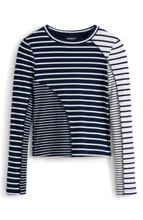 Desigual Mixed Stripe Long Sleeve Rib T-shirt In Multi