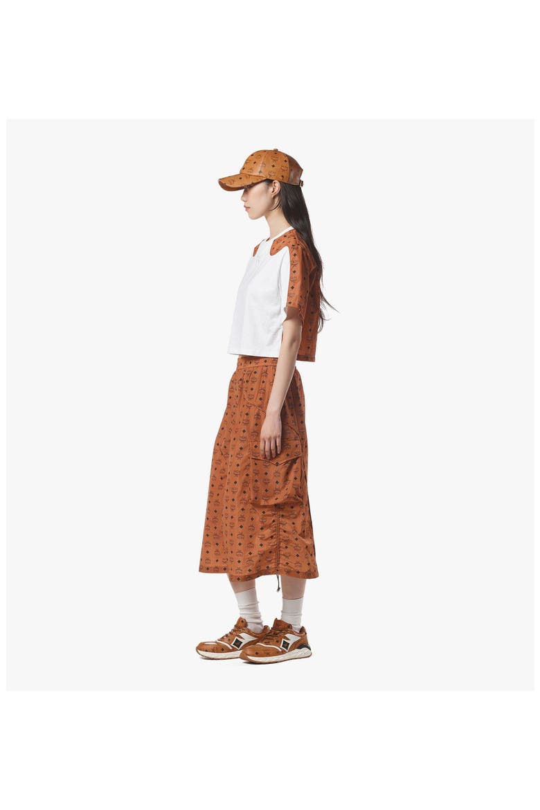 Monogram Print Skirt in ECONYL, Alternate, color, Cognac
