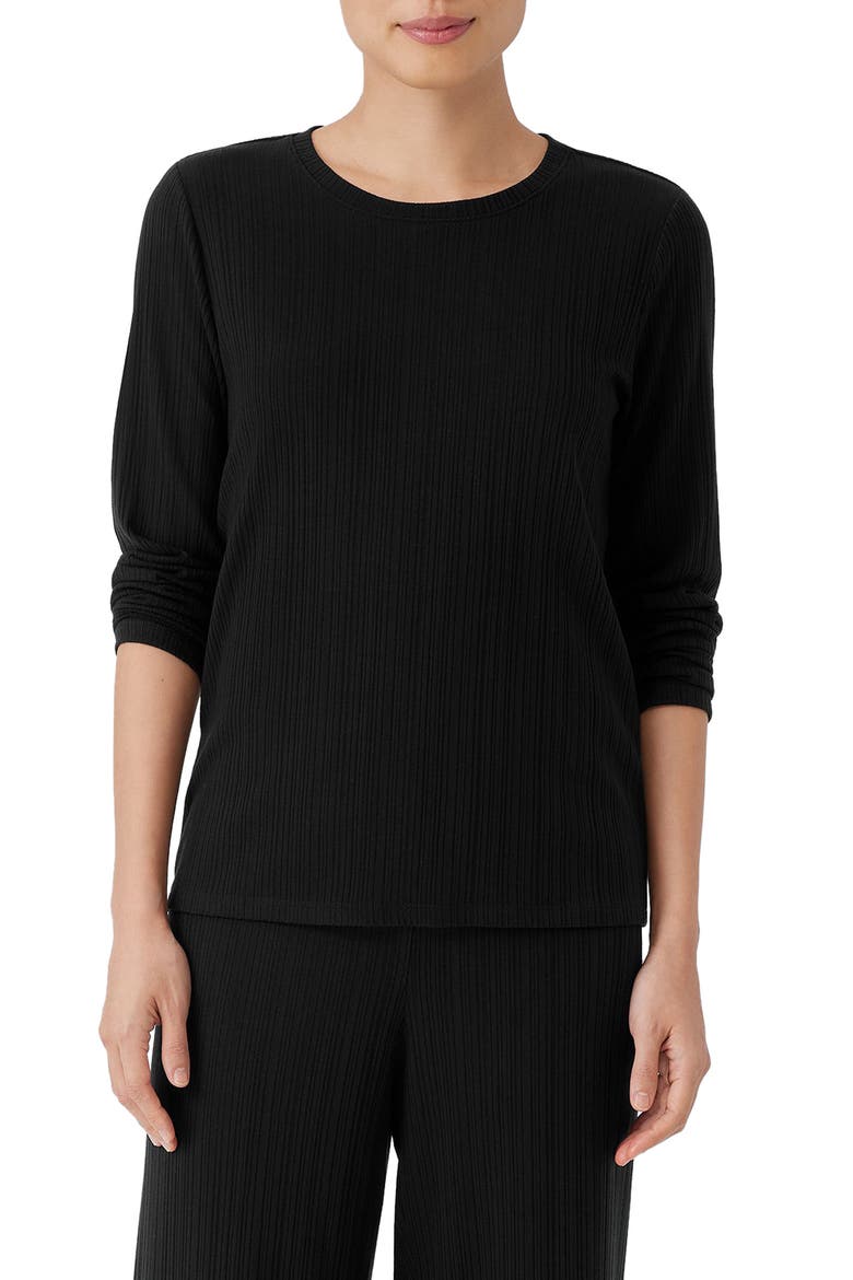 Long Sleeve Crewneck Top, Main, color, BLACK