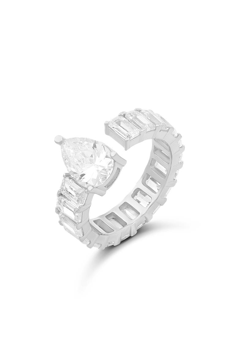 Pear & Emerald Cut Cubic Zirconia Eternity Ring, Main, color, SILVER/ WHITE
