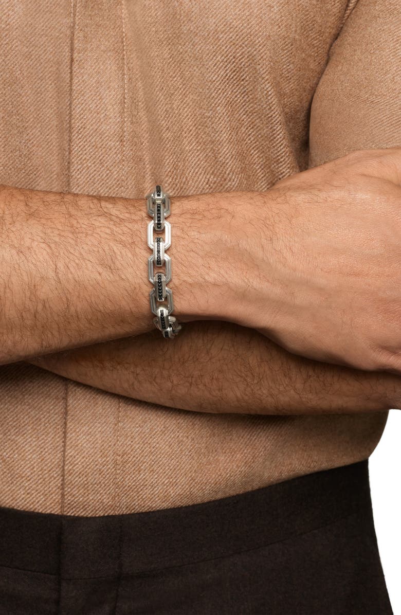 David Yurman Men's Faceted Flat Link Bracelet, Alternate, color, Silver Pave