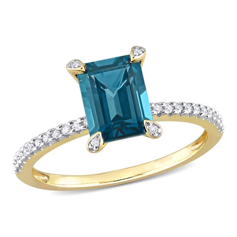 Blue Topaz & Diamond Octagonal Ring 14k