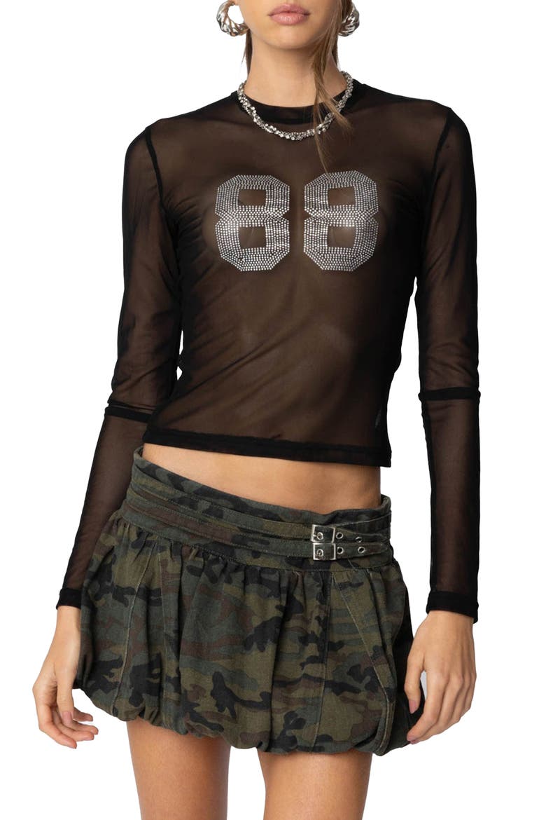 88 Rhinestone Sheer Mesh Top, Main, color, BLACK