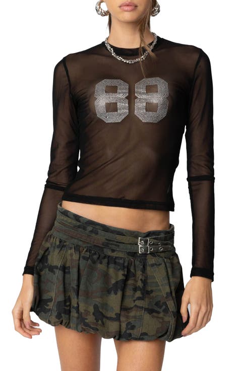 88 Rhinestone Sheer Mesh Top