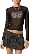 EDIKTED 88 Rhinestone Sheer Mesh Top