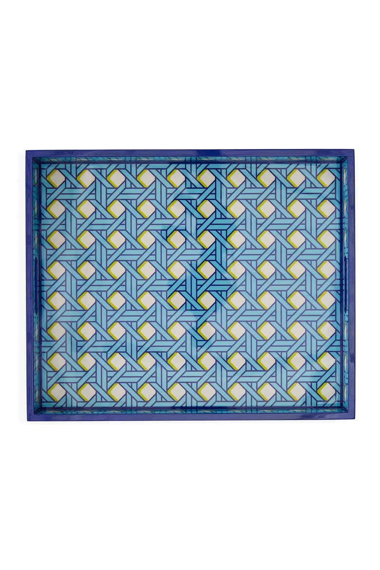 Basketweave Lacquer Tray, Alternate, color, Blue / White / Lime