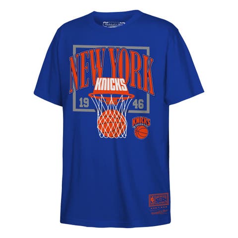 Youth Mitchell & Ness Blue New York Knicks  Ball In Hoop T-Shirt
