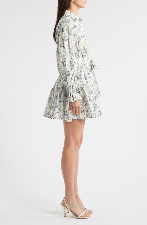 En Saison Bow Long Sleeve Tie Waist Cotton Shirtdress In Multi