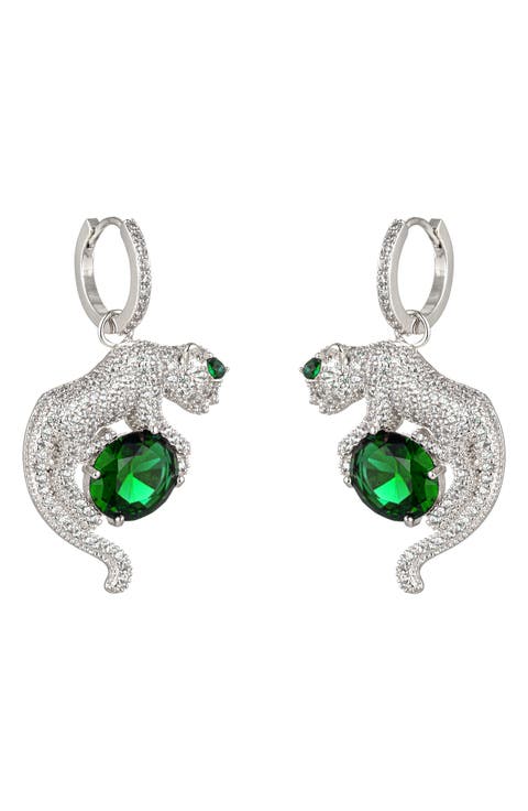 Daria Leopard Green Cubic Zirconia Drop Earrings