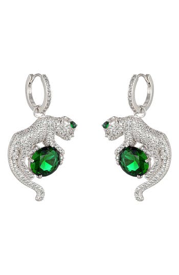 Eye Candy Los Angeles Daria Leopard Green Cubic Zirconia Drop Earrings In Silver