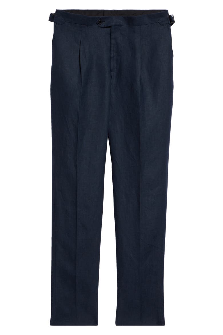 Tailored Pleated Linen Pants, Alternate, color, NAVY