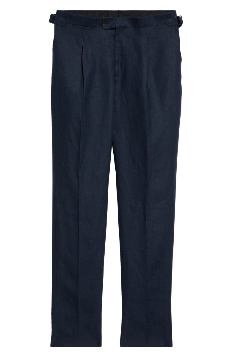 Thom Sweeney Tailored Pleated Linen Pants, Alternate, color, Navy