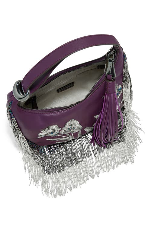 Aimee Bloom Beaded Leather Bean Bag In Purple