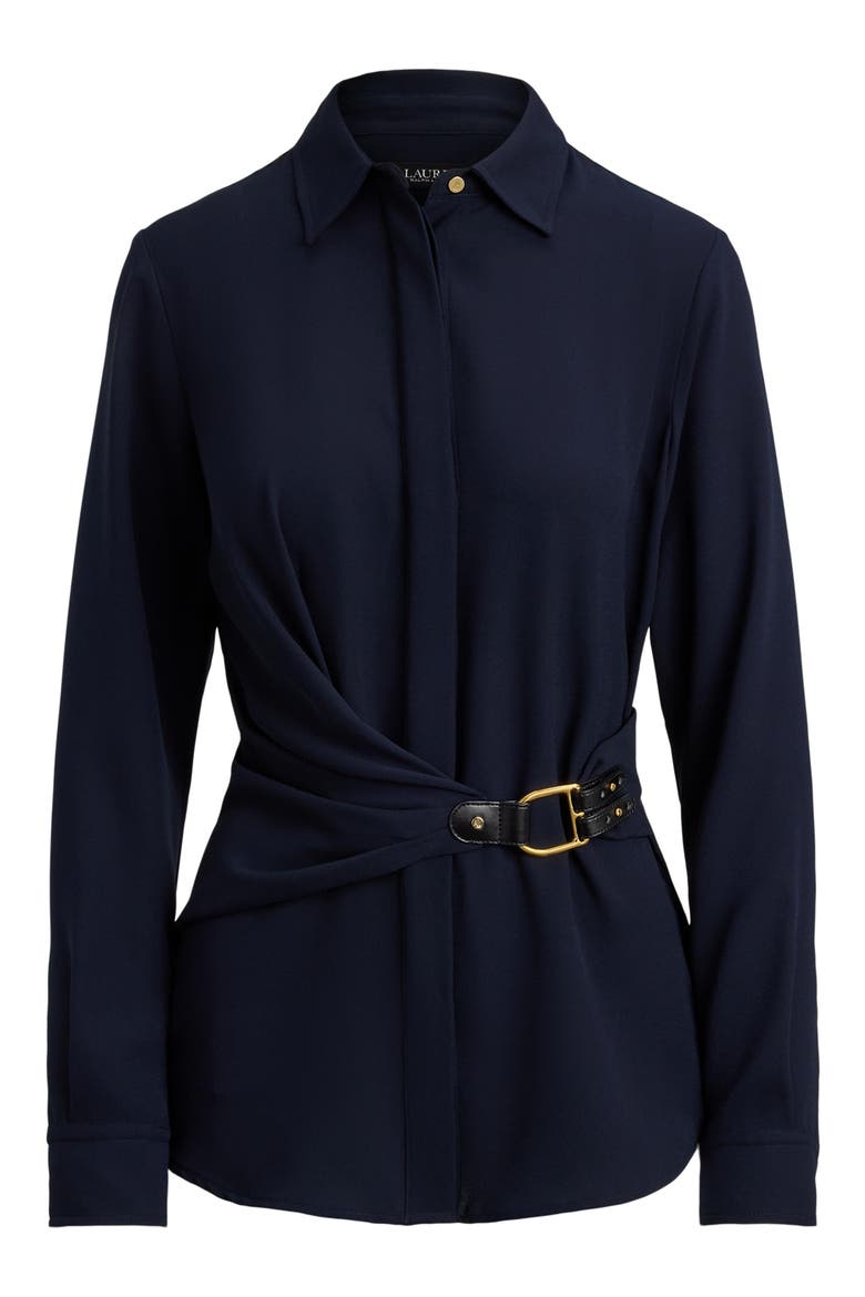 Buckle Trim Georgette Blouse, Alternate, color, LAUREN NAVY