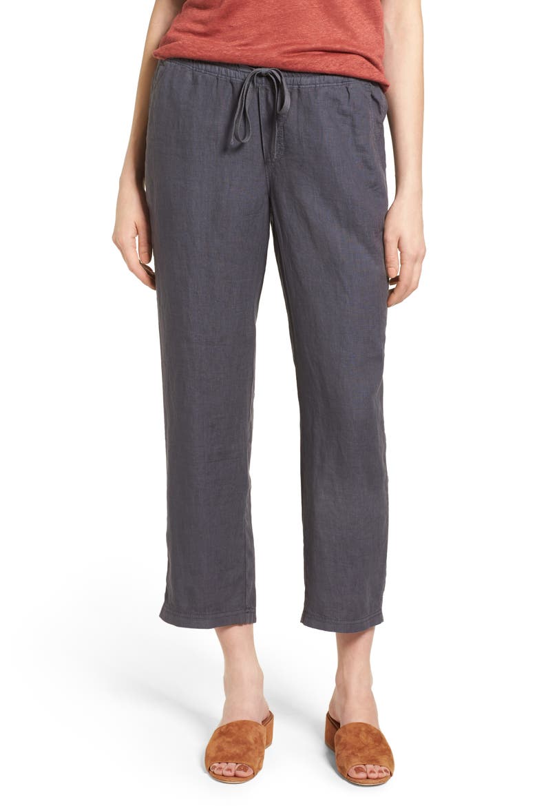 Linen Crop Pants, Main, color, GREY EBONY