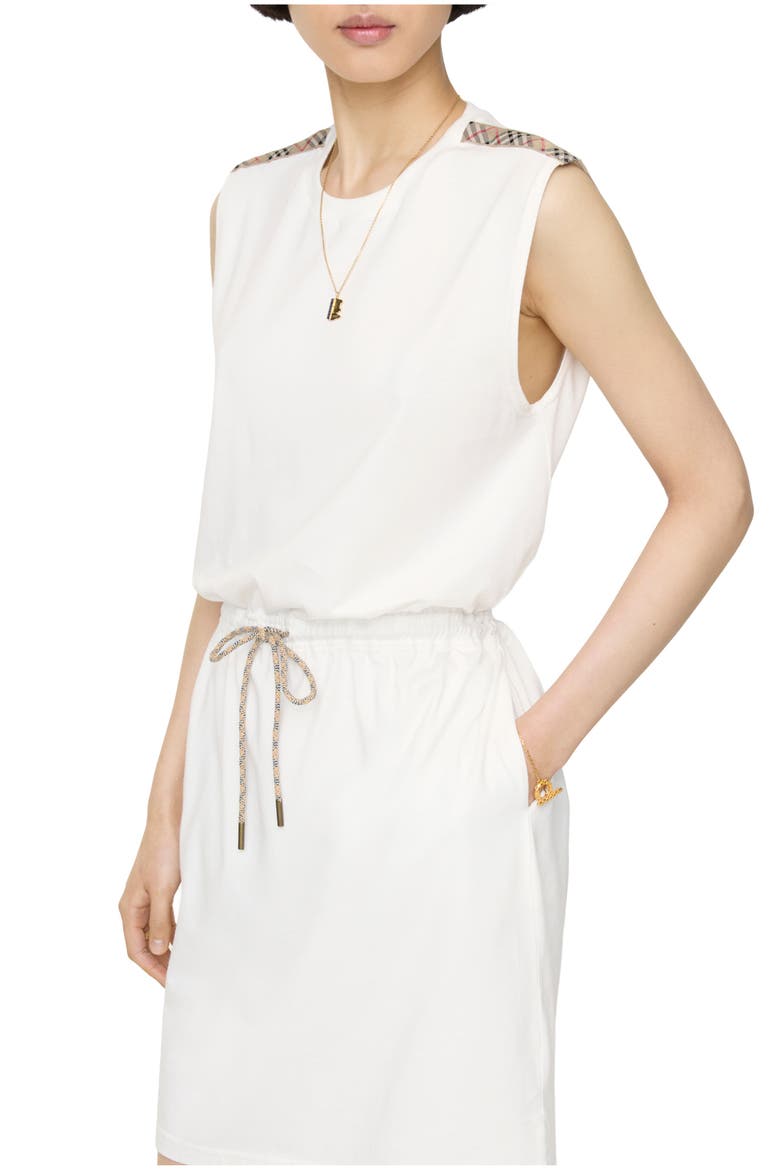 Check Trim Cotton Jersey Dress, Main, color, Chalk white