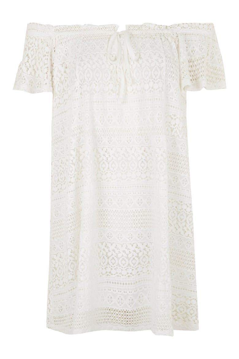 Lace Off the Shoulder Dress, Alternate, color, WHITE