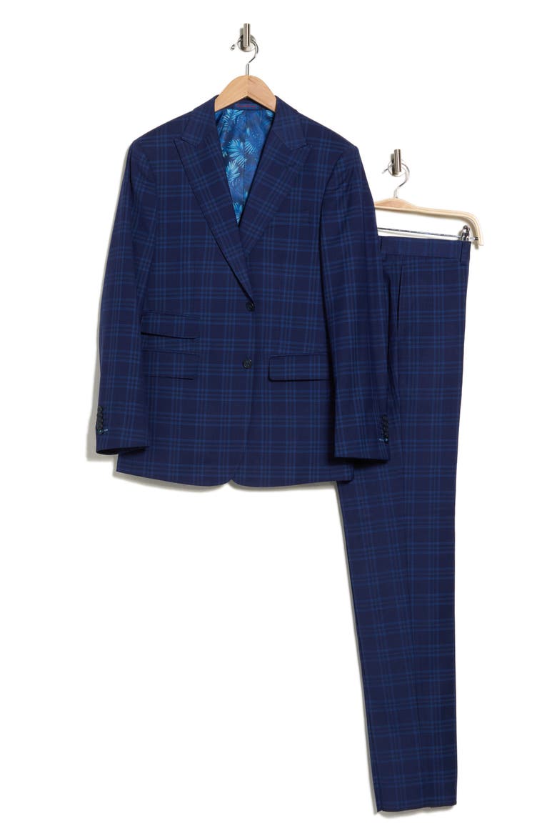 Trim Fit Plaid Two-Piece Suit, Alternate, color, BLUE