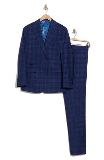 English Laundry Trim Fit Plaid Two-piece Suit In Blue