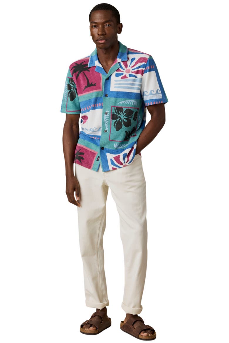 Cabana Towel Organic Cotton Blend Terry Camp Shirt, Alternate, color, SUMMER WAVES TILE