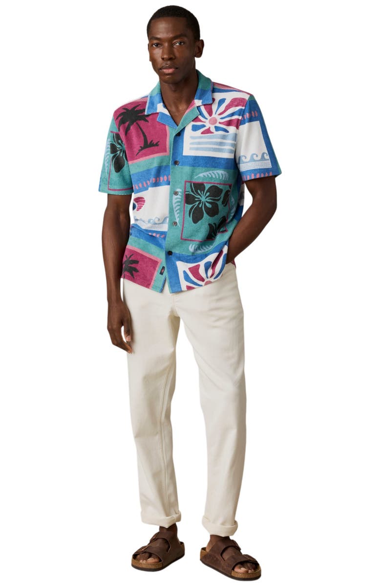Faherty Cabana Towel Organic Cotton Blend Terry Camp Shirt, Alternate, color, Summer Waves Tile