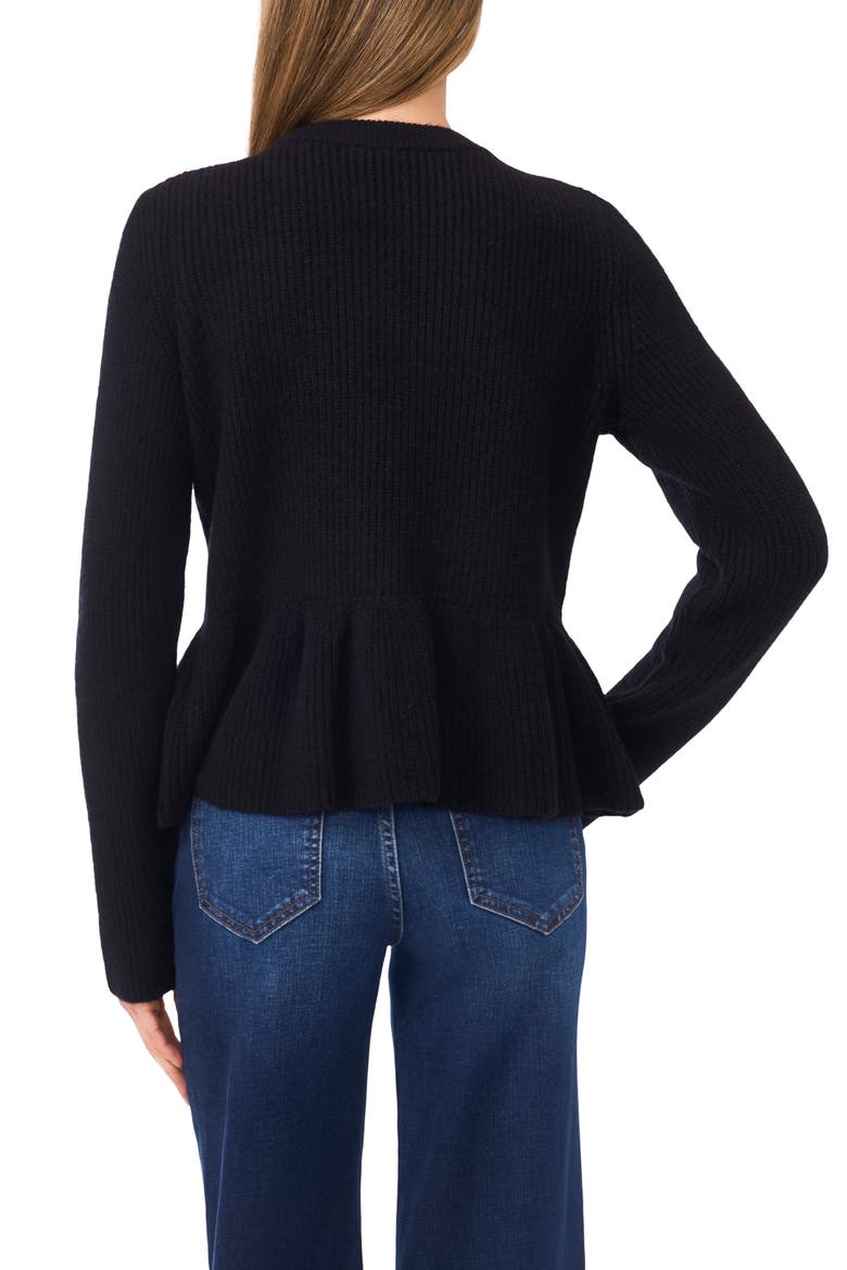 Rib Peplum Sweater, Alternate, color, RICH BLACK