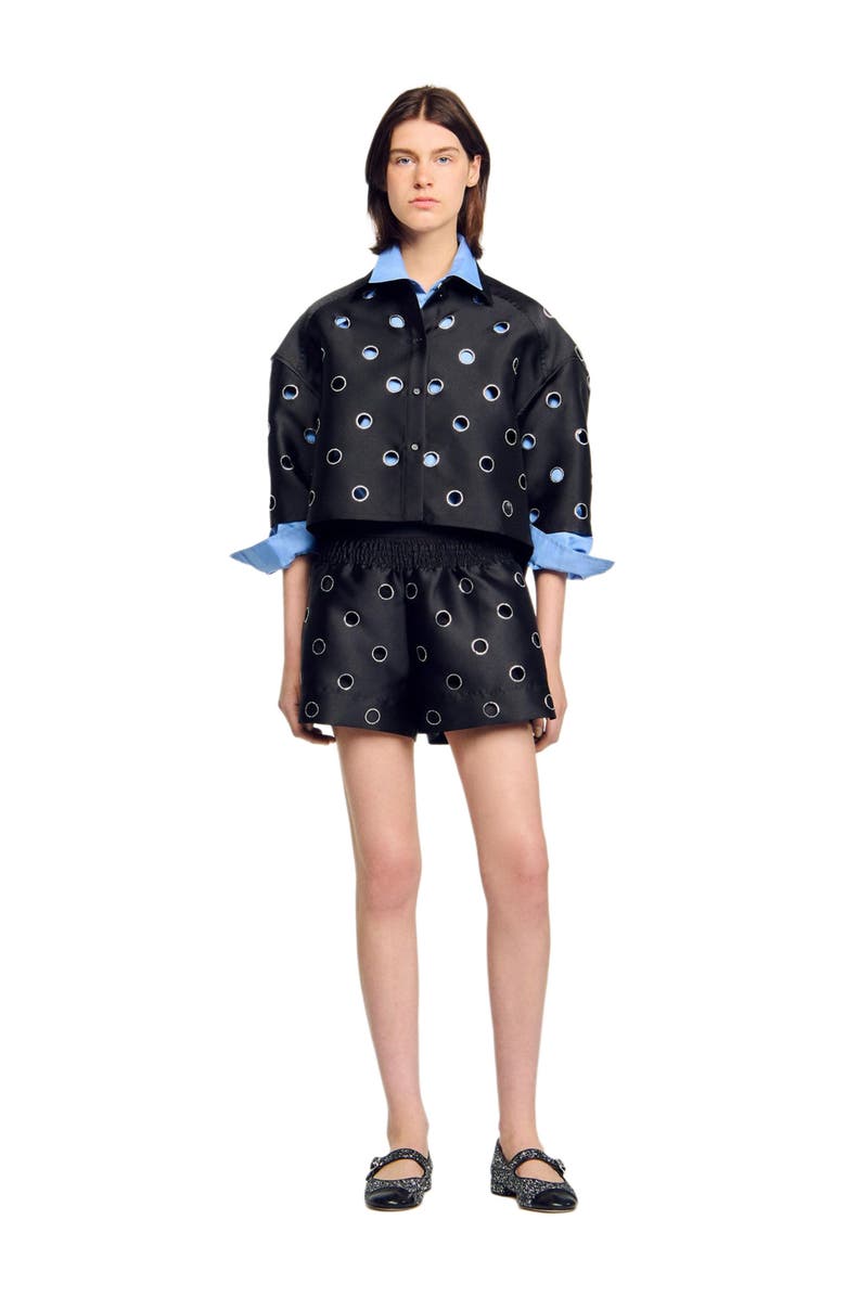 SANDRO Rhinestone shorts, Alternate, color, Black