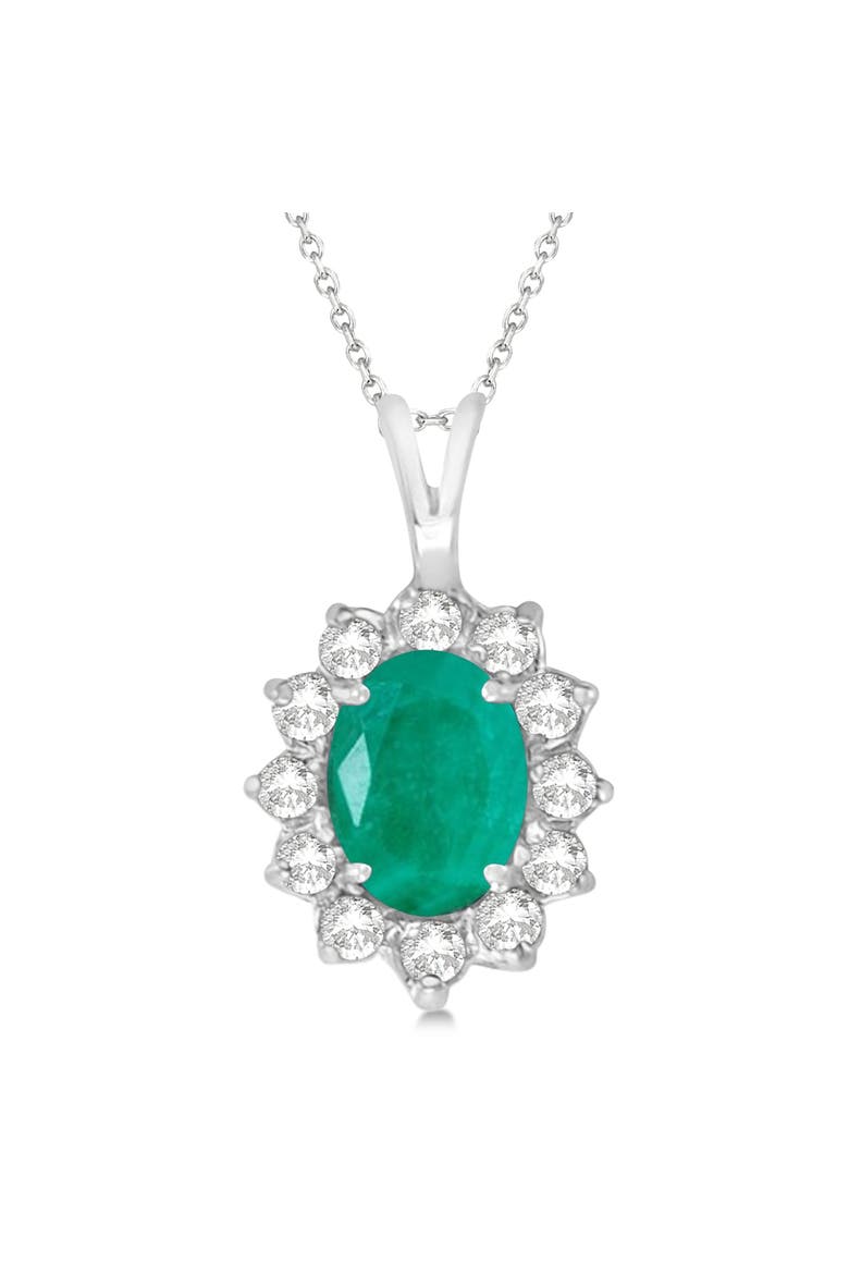 Lab Emerald & Lab Diamond Accented Pendant Necklace 14k, Main, color, 1.50ct/White Gold