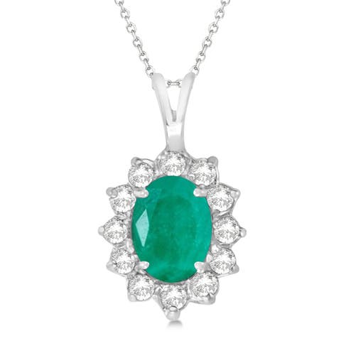 Lab Emerald & Lab Diamond Accented Pendant Necklace 14k