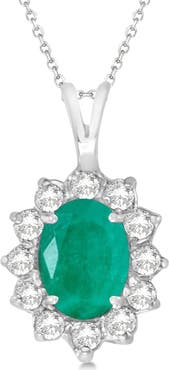 ALLUREZ Lab Emerald & Lab Diamond Accented Pendant Necklace 14k