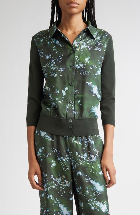 Tree Print Mixed Media Cardigan