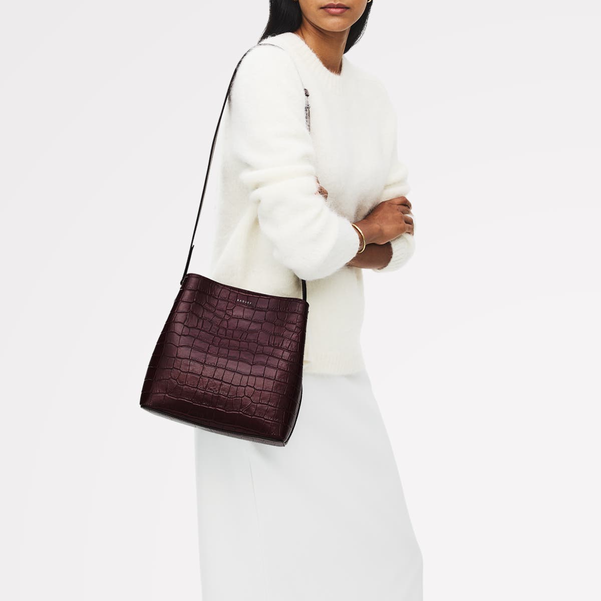 Dukes Place - Faux Croc Medium Compartment Crossbody Bag, Alternate, color, Dark Cherry